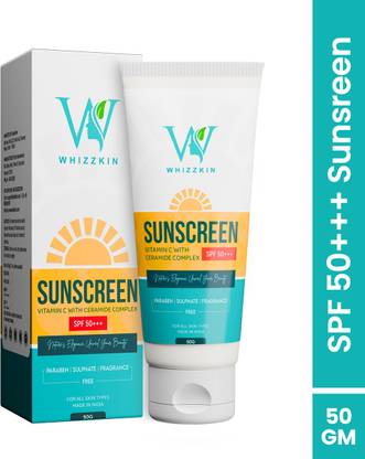 Whizzkin Sunscreen - SPF 50+++ PA+++ Lightweight & Hydrating Sunscreen Vitamin C with Ceramide Complex SPF 50+++