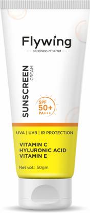 flywing Sunscreen - SPF 50+ PA+++ Vitamin C + E | Lightweight UVA/UVB Suncream | No White Cast | For men & Women