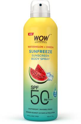 WOW SKIN SCIENCE Sunscreen - SPF 50 PA++++ Watermelon + Omega Sunfreeze Body Spray | Up To 7°C Cooling Effect | Hydrating |
