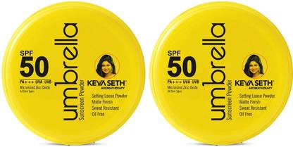 KEYA SETH AROMATHERAPY Sunscreen - SPF 50 PA+++ Umbrella Sunscreen Powder SPF 50 with PA+++ UV Protection, Sweat Resistant Formula, Makeup Setting & Finishing Loose Powder, Enriched with Micronized Zinc Oxide for Oily Skin (Pack of 2)