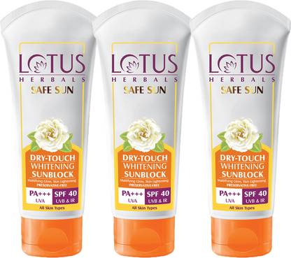 LOTUS HERBALS Sunscreen - SPF 50 PA+++ Safe Sun Dry-Touch Whitening Sunblock SPF40_50g ( Pack of 3 )