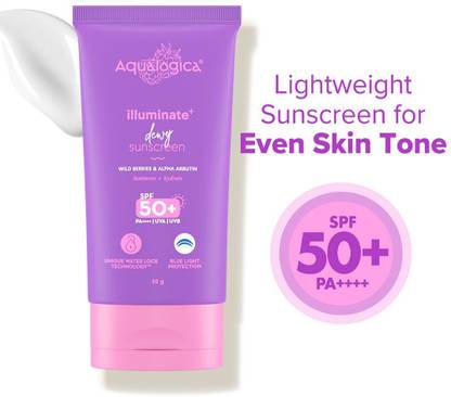 Aqualogica Sunscreen - SPF 50 PA++++ Illuminate+ Dewy Sunscreen with Wild Berries & Alpha Arbutin | Fragrance-Free