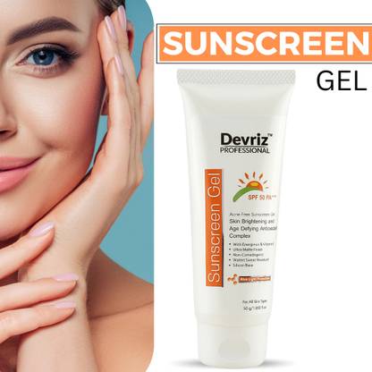 DEVRIZ PROFESSIONAL Sunscreen - SPF 50 PA+++ Acne Free Sunscreen gel With Spf 50 PA+++ for Skin brightening, Protect UVA, UVB
