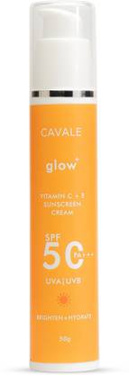 cavale Sunscreen - SPF 50 PA+++ Glow+ Sunscreen SPF 50 PA++++ | UVA/B & Blue Light Protection