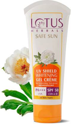LOTUS HERBALS Sunscreen - SPF 50 PA+++ Safe Sun UV Shield Whitening Gel Cream SPF 50 UVB & IR PA+++