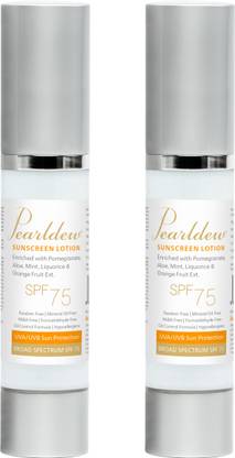 Pearldew Sunscreen - SPF 75 PA+ Lotion | With Aloe Vera | UVA & UVB Protection Pack of 2