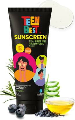 HealthBest Sunscreen - SPF 50 PA++++ for Teens, No White Cast, Non-Greasy Texture, UVA UVB & Blue Light Protection