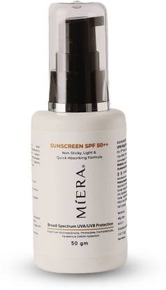 Miera Sunscreen - SPF 50 PA++ Sunscreen SPF 50++ UVA/UVB Protection | Lightweight, Sweat & Water-Resistant