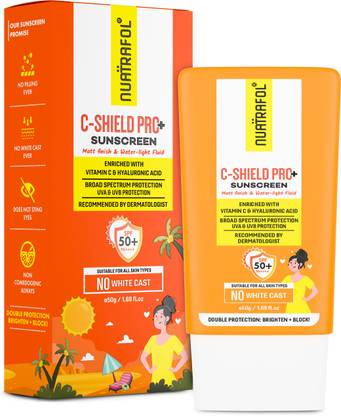 NUATRAFOL Sunscreen - SPF 50 PA++++ Vitamin C-Shield Pro+ | With 10% Vitamin C, 1% Hyaluronic & 1% Ceramide
