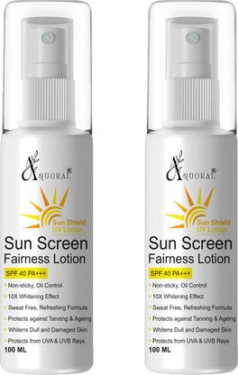 AQUORAL Sunscreen - SPF 40 PA+++ - Sunscreen Fairness Lotion SPF 40 PA+++, Tan Free Skin,100 ml,Pack Of 02