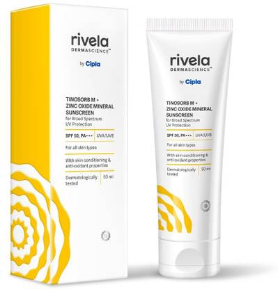 Rivela Dermascience Sunscreen - SPF 50 PA+++ by Cipla Sunscreen Lotion | For UVA/UVB protection with Anti oxidants properties