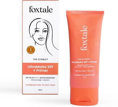 Foxtale Sunscreen - SPF 50 PA++++ Ultra Matte SPF 50 PA++++ & Primer | Shade 1 | No White Cast, Blurs Out Pores