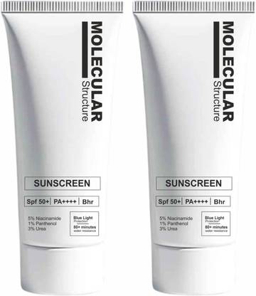 Molecular Structure Sunscreen - SPF 50 PA++++ Blue Light Protection Lightweight and non-greasy texture No White Cast Pack Of 2