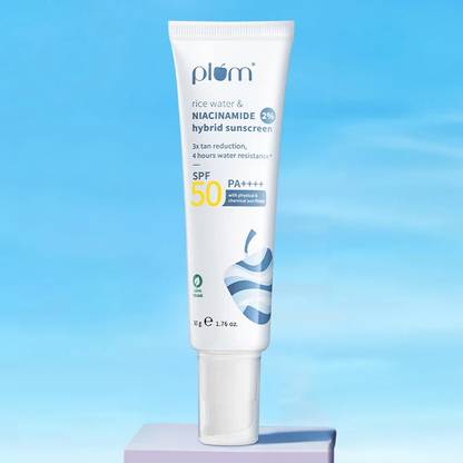 Plum Sunscreen - SPF 50 PA+++ 2% Niacinamide & Rice Water Sunscreen | Brightens, No White Cast | Dermat-Tested