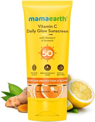 Mamaearth Sunscreen - SPF 50 PA+++ Vitamin C Daily Glow Sunscreen, Tan Protection, No White Cast with Turmeric