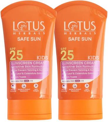 LOTUS HERBALS Sunscreen - SPF 25 (Combo 2) 100g Safe Sun Kids Sunscreen Cream SPF 25