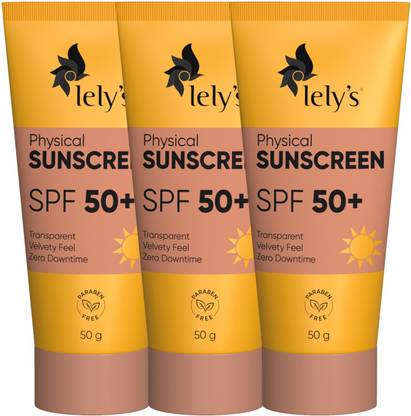 Lelys Sunscreen - SPF 50 PA+++ Physical Sunscreen (SPF 50+) (50gms) : Pack of 3