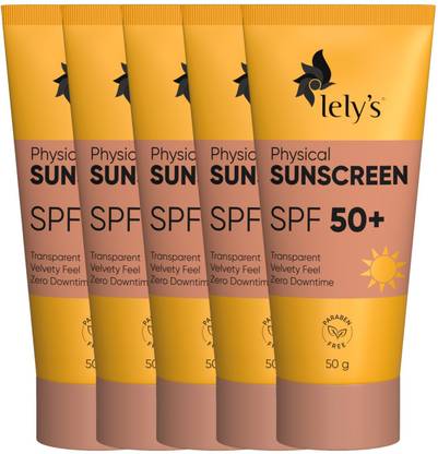 Lelys Sunscreen - SPF 50 PA+++ Physical Sunscreen (SPF 50+) (50gms) : Pack of 5