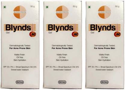 Blynds Sunscreen - SPF 50 PA+++ AC Gel - Water Resistant & Sweat Resistant Sunscreen Gel 50G( Pack of 3)