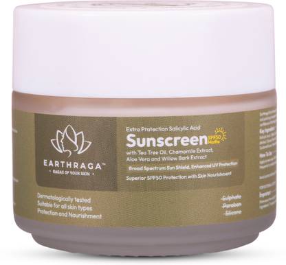 EARTHRAGA Sunscreen - SPF 50 Extra Protection Salicylic Acid Sunscreen SPF 50 Matte