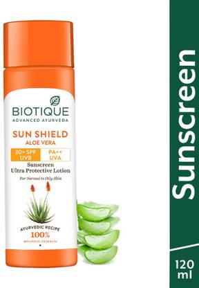 BIOTIQUE Sunscreen - SPF 30+ PA++ Sun Shield Aloe Vera Lotion UVB/UVA|Ultra Soothing Sunscreen|For men & Women
