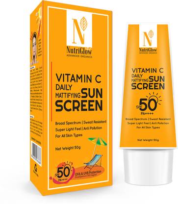 Nutriglow Advanced Organics Sunscreen - SPF 50 PA++++ Vitamin C Mattifying Sunscreen, Non- Sticky, No White Cast, For All Skin Types