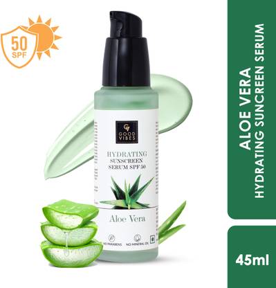 GOOD VIBES Sunscreen - SPF 50 Aloe Vera Hydrating Sunscreen Serum | Sun Protection, Nourishing, Soothing