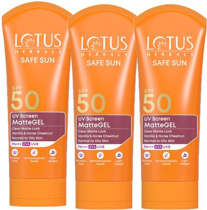 LOTUS HERBALS Sunscreen - SPF 50 PA+++ Safe Sun Uv Screen Mattegel Ultra Soothing Sunscreen SPF50_50g ( Pack of 3 )