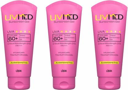 UVmed Sunscreen - SPF 60 PA++++ Tinted Sunscreen Cream Pack of 3