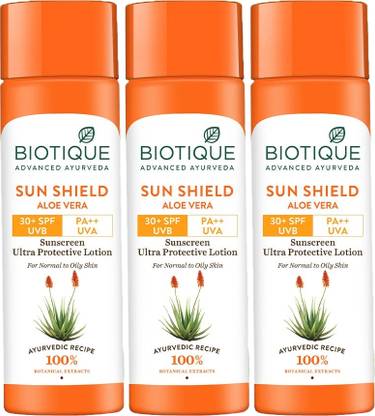 BIOTIQUE Sunscreen - SPF 50 Sun Shield Aloe Vera Lotion SPF 30+ ( 120* 3)