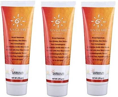 UVGlare Sunscreen - SPF 50 Pack of 3 Sunscreen Gel SPF 30 ++ for Sunburn