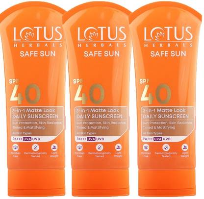 LOTUS HERBALS Sunscreen - SPF 40 PA+++ HERBALS 3-in-1 Matte Look Daily Sunblock ( Pack of 3 ) ( 50g * 3 )