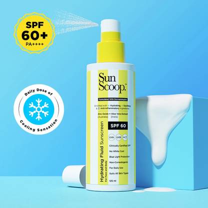 SunScoop Sunscreen - SPF 60 PA++++ Hydrating Fluid Sunscreen | UV Filter Zinc Oxide | No White Cast
