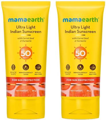 Mamaearth Sunscreen - SPF 50 PA+++ Ultra Light Indian Sunscreen with Carrot Seed & Turmeric|For Broad Spectrum