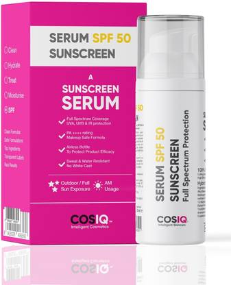 Cos-IQ Sunscreen - SPF 50 PA++++ SunProtect SPF-50 Outdoor Sunscreen Serum SPF 50 PA+++ 30ml | Only 2 Drops Full Coverage | Skin Safe, Matte Finish, Oil Free, Water Resistant, Broad Spectrum