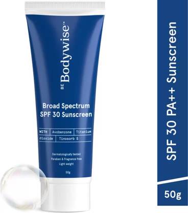 Be Bodywise Sunscreen - SPF 30 PA+++ SPF 30 Lightweight Sunscreen | Prevents UVA, UVB sun damage | Non-comedogenic