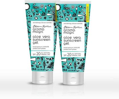 Aroma Magic Sunscreen - SPF 20 Aloe Vera Gel For Oily & Acne Prone Skin|Hydrates & Protects|Pack of 2