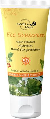 Herbs n Teenz Sunscreen - SPF 50 PA++++ Eco Lightweight & Hydrating Sunscreen SPF 50 PA++++ for UVA/B & Blue Protection
