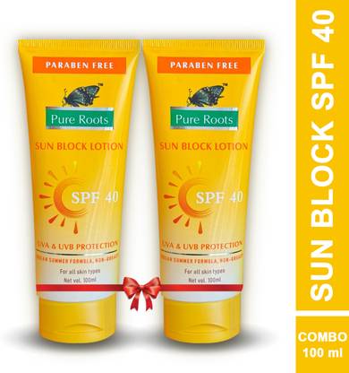Pure Roots Sunscreen - SPF 40 Sun Block Lotion Uva & Uvb Protection For Men & Women Pack of 2