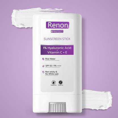 Renon Sunscreen - SPF 50 PA++++ Nonsticky Sunscreen Stick SPF 50| Hyaluronic Sunscreen stick for Women Aqua base