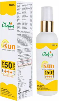 Globus Remedies Sunscreen - SPF 50 PA+++ Sunscreen Lotion