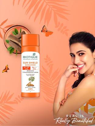 BIOTIQUE Sunscreen - SPF 50 PA+++ Sun Shield Sandalwood Lotion UVB/UVA |Ultra Protective Sunscreen|For men & Women
