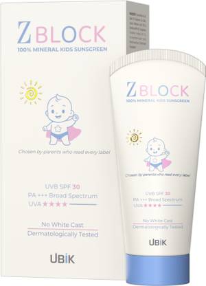 Ubik Sunscreen - SPF 30+ PA+++ Z Block kids Sunscreen 50 gm