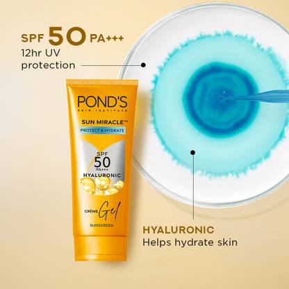 POND's Sunscreen - SPF 50 PA+++ Creme Gel Sun Miracle Protect & Hydrate, With Hyaluronic Acid