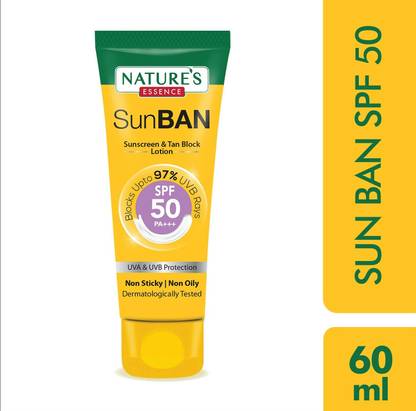 Nature's Essence Sunscreen - SPF 50 PA+++ SunBan SPF 50 PA+++ Sunscreen & Tan Block Lotion