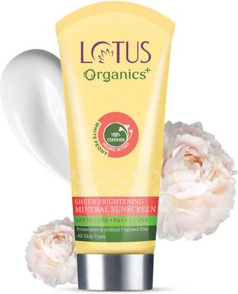 Lotus Organics+ Sunscreen - SPF 50 PA++ Sheer Brightening Mineral | Non Greasy & Lightweight