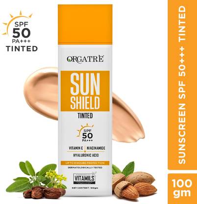 Orgatre Sunscreen - SPF 50 Tinted PA+++ Sun Shield | Vitamin C & Niacinamide | Broad Spectrum Protection, All Skin