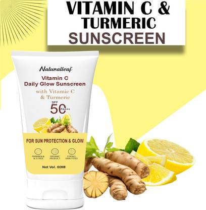 Naturalleaf Sunscreen - SPF 50++ PA+++ itamin C Daily Glow Sunscreen with Vitamin C & Turmeric for Sun Protection
