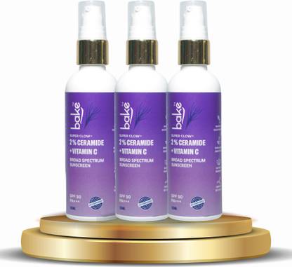 Bake Cosmetics Sunscreen - SPF 50 PA+++ 2% Ceramide with Vitamin C SPF 50 PA+++ Broad Spectrum Sunscreen pack of 3