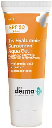 The Derma Co Sunscreen - SPF 50 PA++++ 1% Hyaluronic Aqua Gel- Lightweight, No white-cast for Broad Spectrum